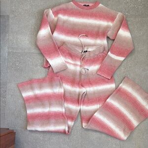 Nasty Gal M Pink & Cream Knitted Lounge Set
